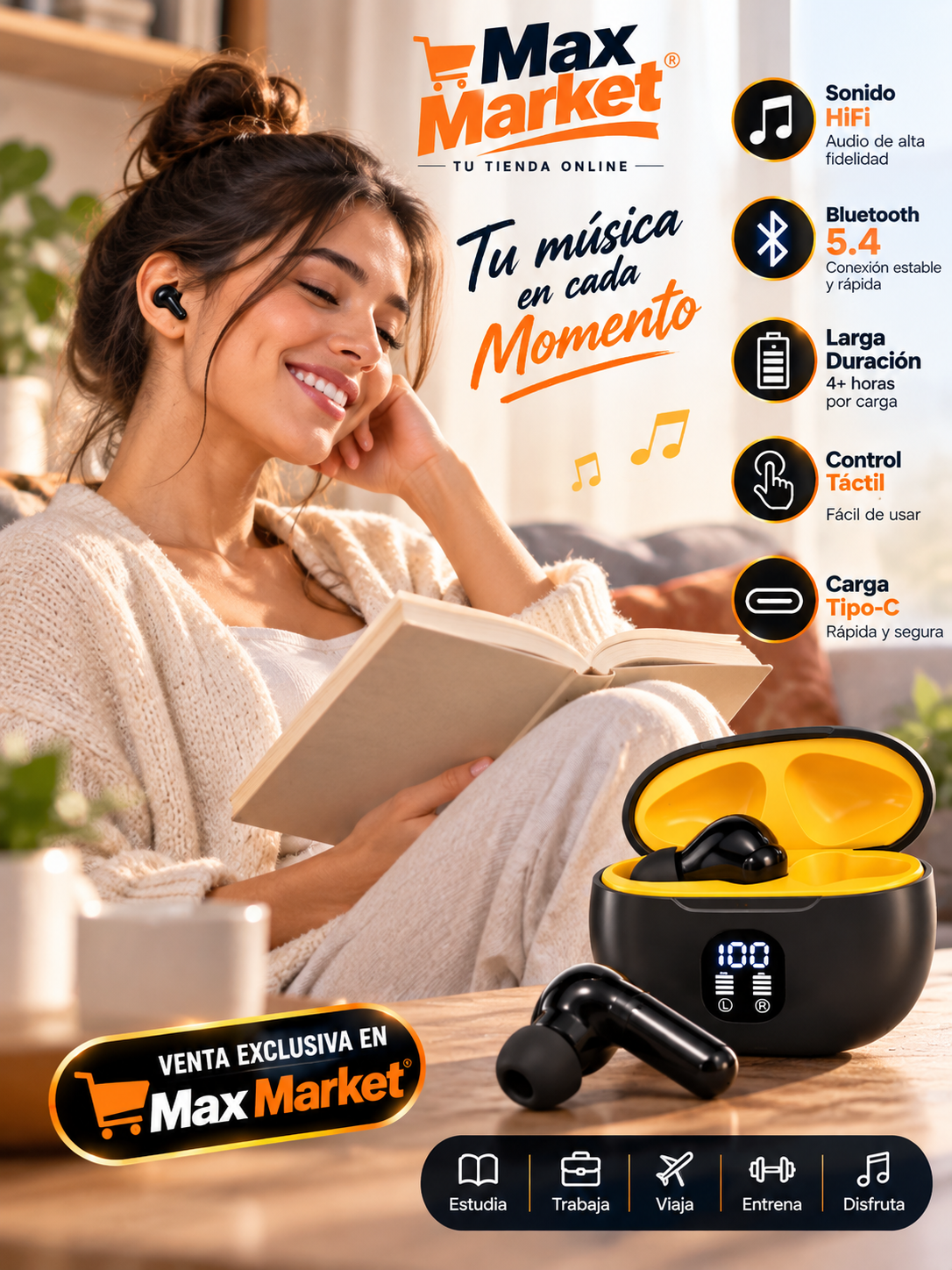 🎧 Bluetooth 5.4 Wireless Earbuds with LED Display – Black 🎶