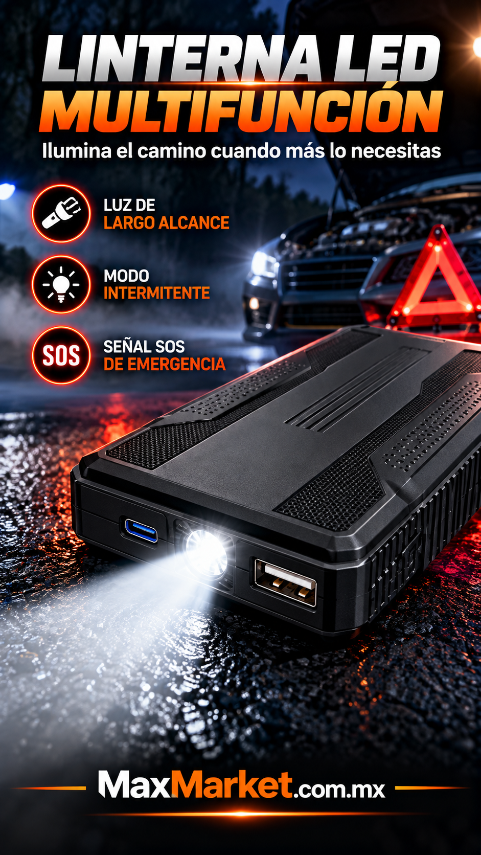🚗⚡ 12V Portable Battery Jump Starter with LED Flashlight | Max Market