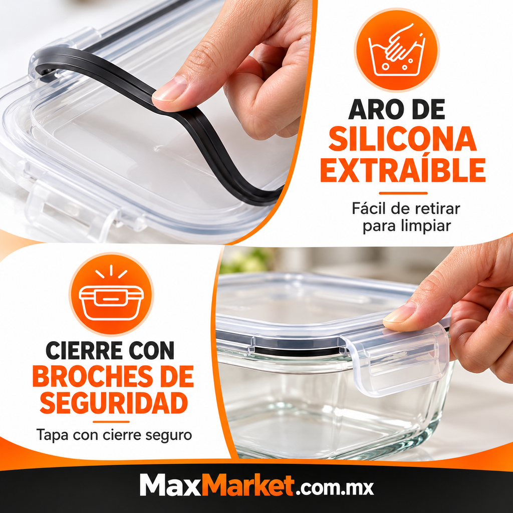 🍱 Set de 8 Recipientes de Vidrio con Tapa | Herméticos para Alimentos