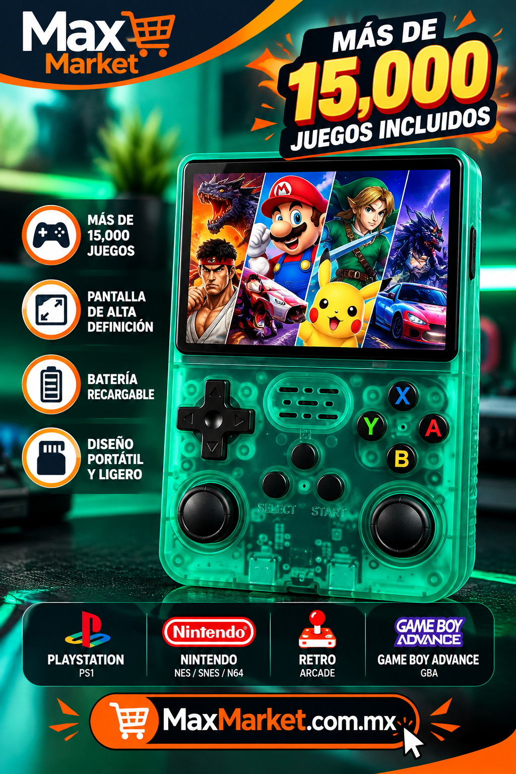 🎮🔥 R36S Retro Handheld Console Green! 🕹️✨ Fun Everywhere | Max Market