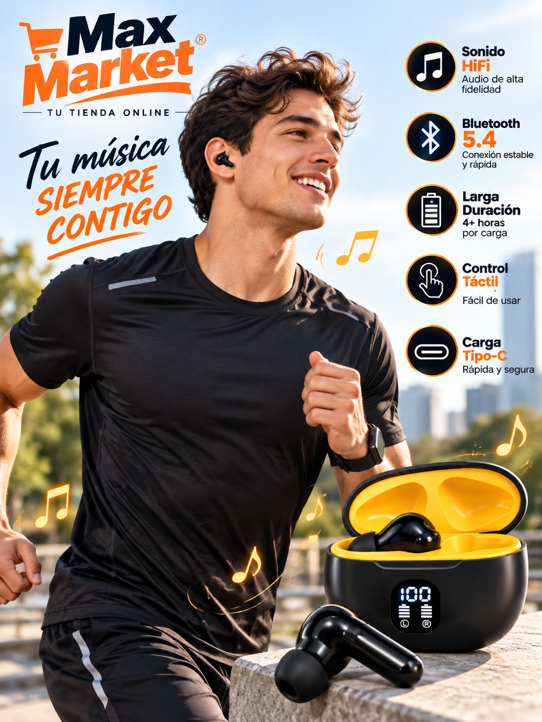 🎧 Bluetooth 5.4 Wireless Earbuds with LED Display – Black 🎶
