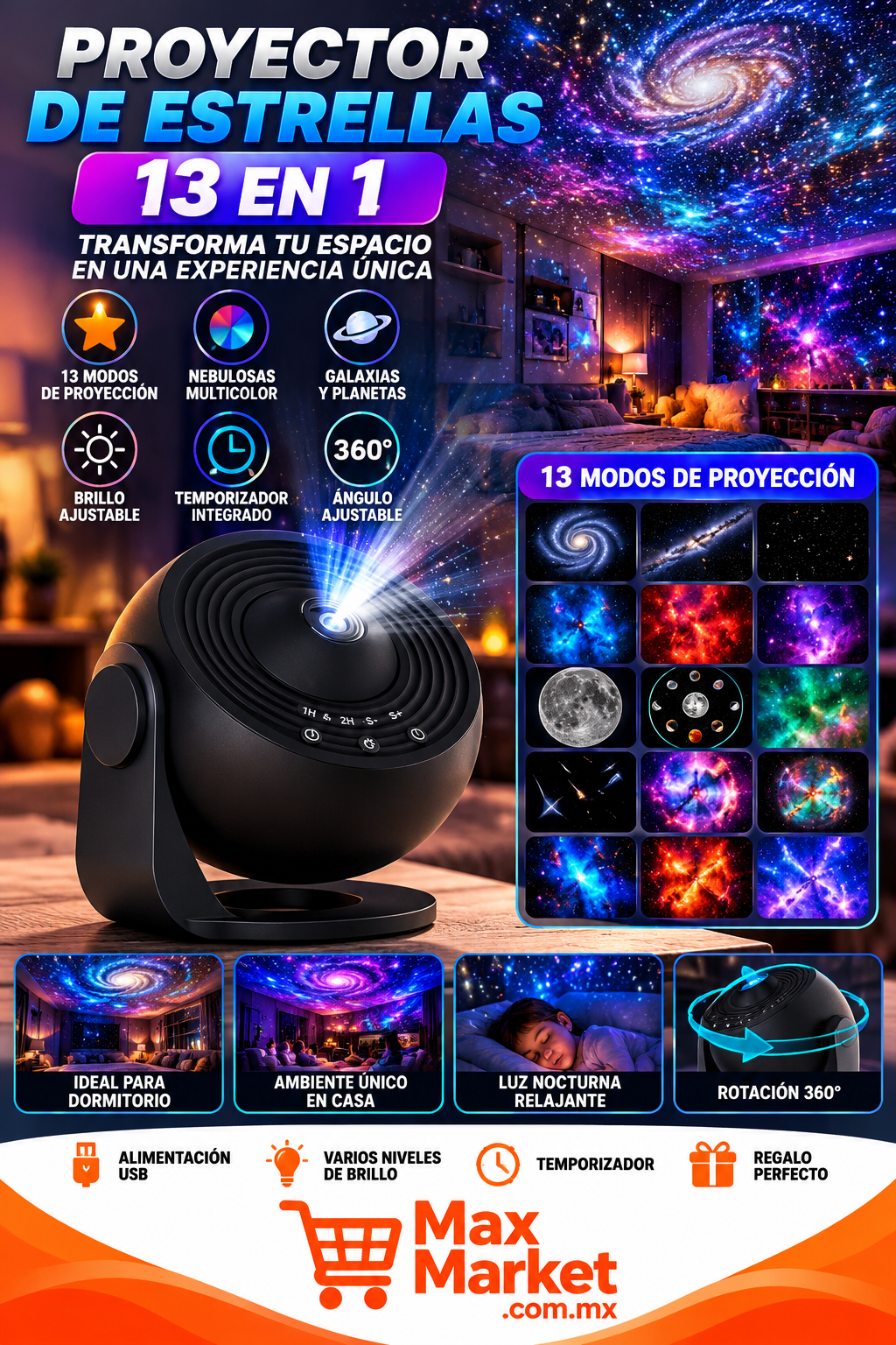 🌌 13-in-1 Galaxy Projector with LED Night Light