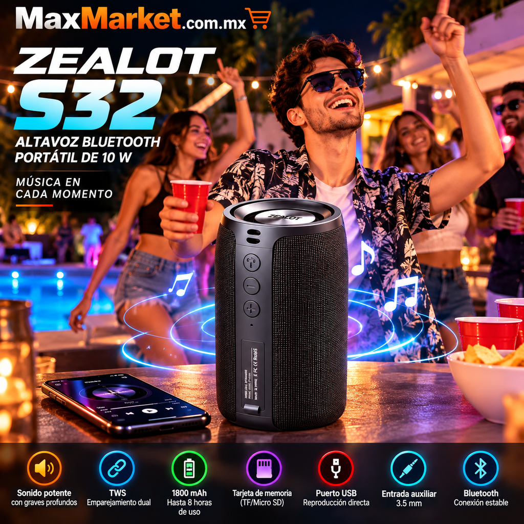 🔊ZEALOT S32 Bluetooth Speaker 10 W | Max Market🎶