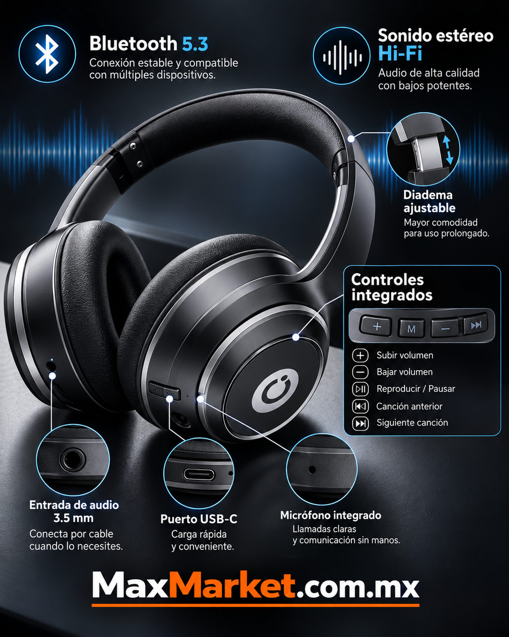 🎧🔥 Wireless Bluetooth 5.3 Over-Ear Headphones | Stereo Sound
